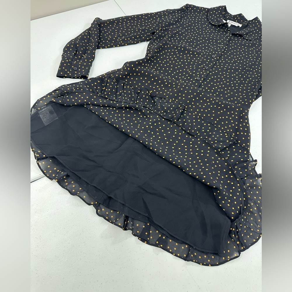 Reformation Monti Black Gold Polka Dot Long Sleeve Mini Dress Cutout Back 10 NWT - Picture 9 of 14